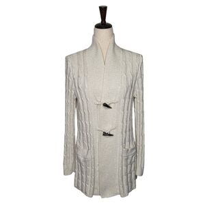 Talbots Cream Cable-Knit Toggle Button Closure Cardigan Sweather Size MP